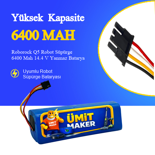 Roborock Q5 Robot Süpürge 6400 Mah 14.4 V Yanmaz Batarya – Orjinal Uyumlu Uzun Ömürlü, Yüksek Performans Pil