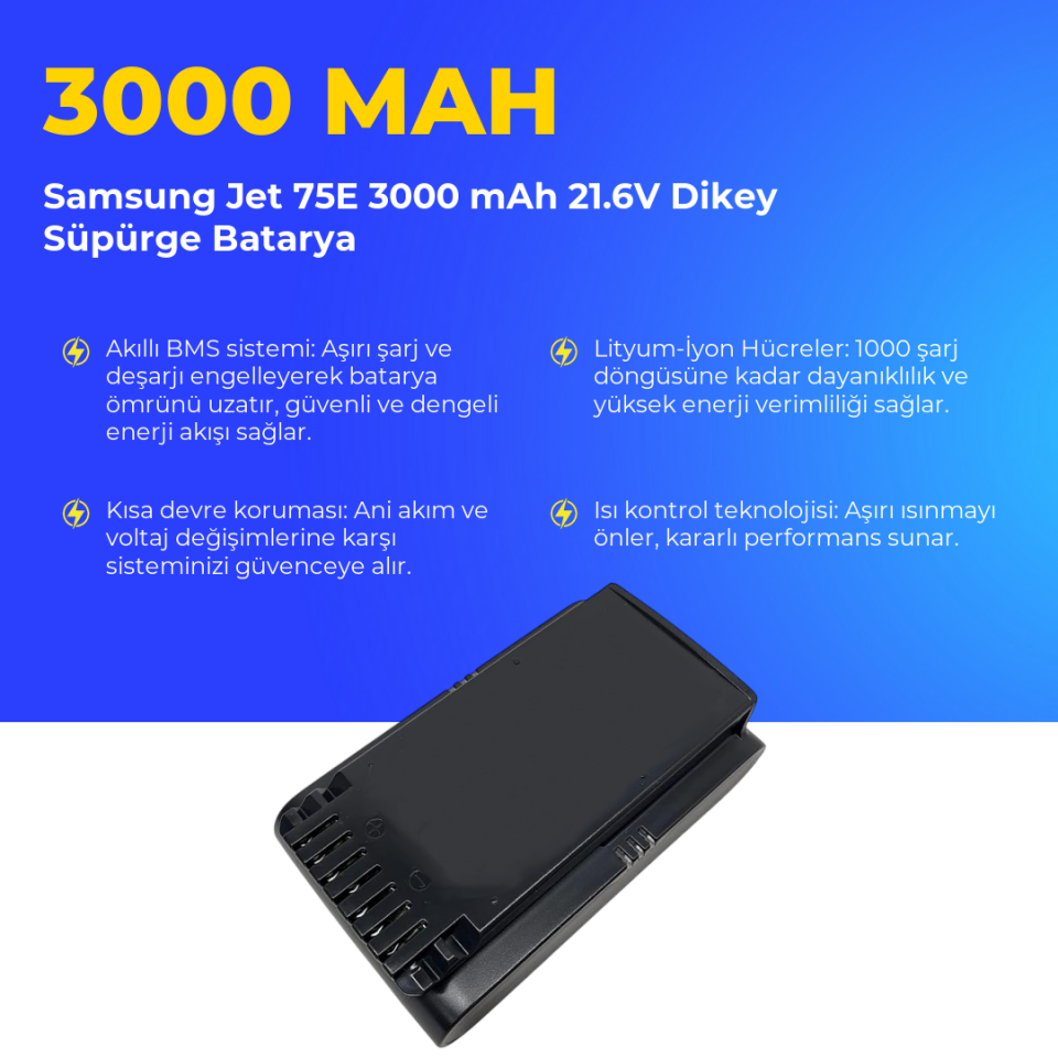 Samsung Jet 75E 3000 mAh 21.6V Dikey Süpürge Batarya