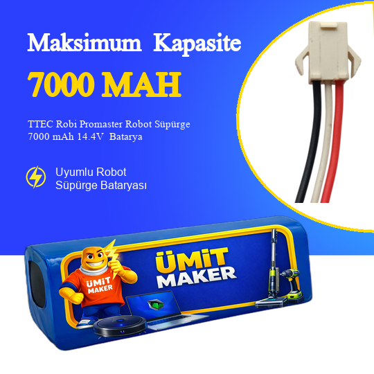 TTEC Robi Promaster Robot Süpürge 7000 mAh 14.4V  Batarya – Orjinal Uyumlu Uzun Ömürlü, Yüksek Performans Pil