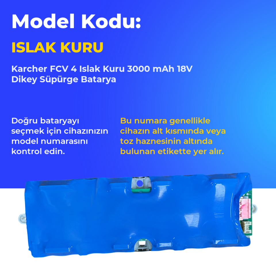 Karcher FCV 4 Islak Kuru 3000 mAh 18V Dikey Süpürge Batarya