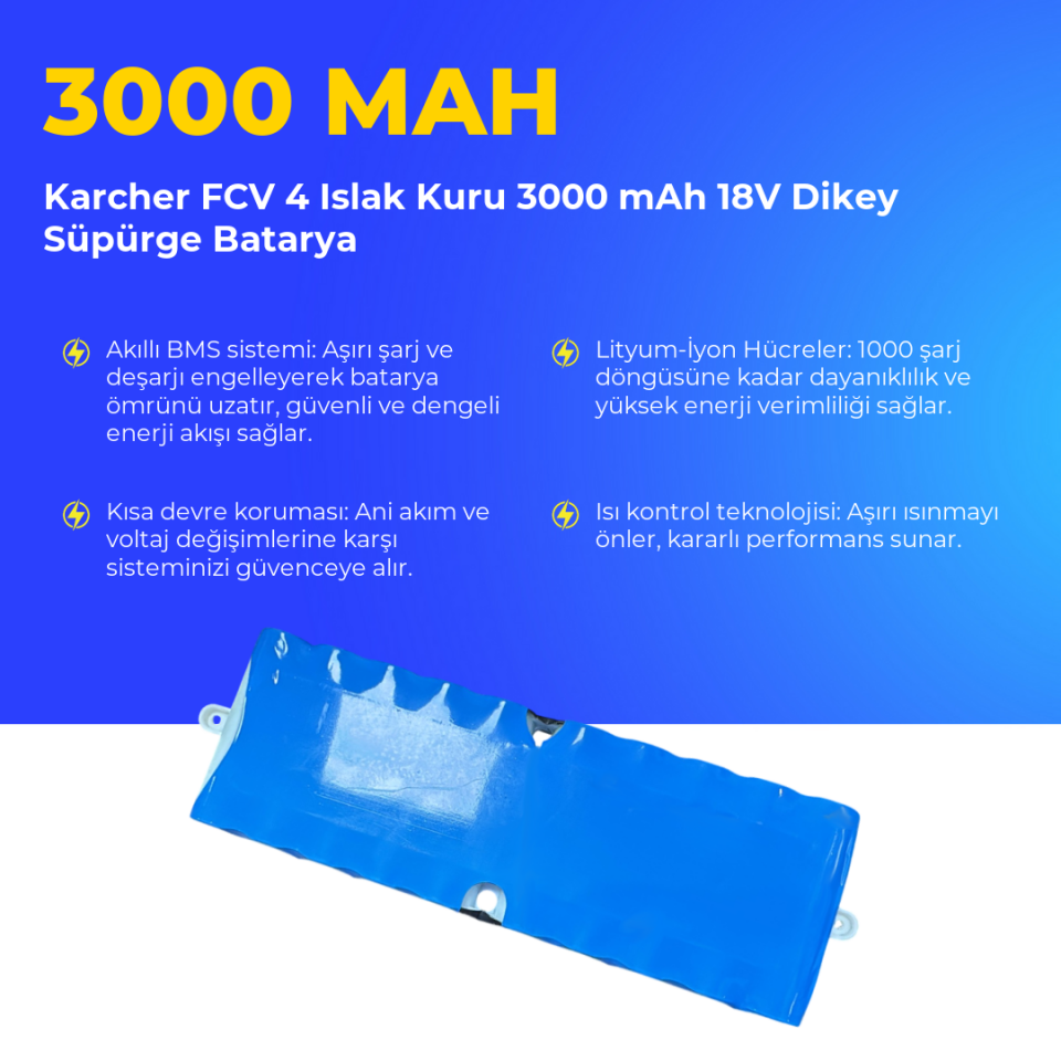 Karcher FCV 4 Islak Kuru 3000 mAh 18V Dikey Süpürge Batarya
