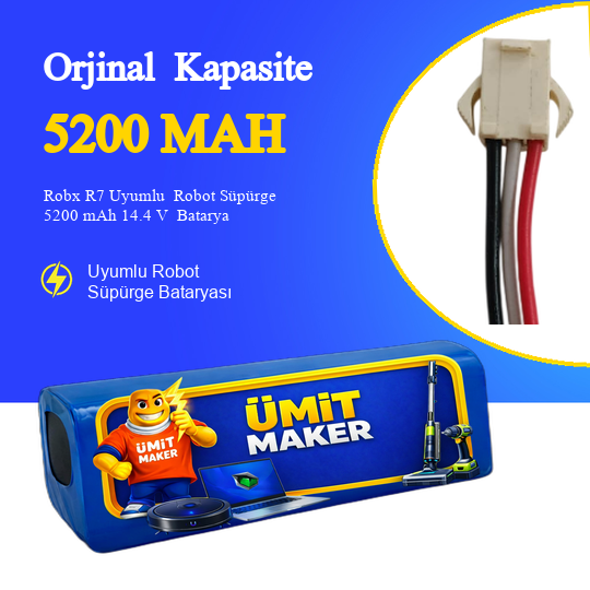 Robx R7 Uyumlu  Robot Süpürge 5200 mAh 14.4 V  Batarya – Orjinal Uyumlu Uzun Ömürlü, Yüksek Performans Pil