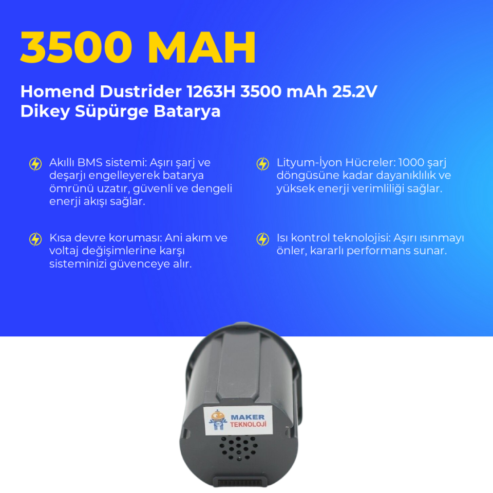 Homend Dustrider 1263H 3500 mAh 25.2V Dikey Süpürge Batarya