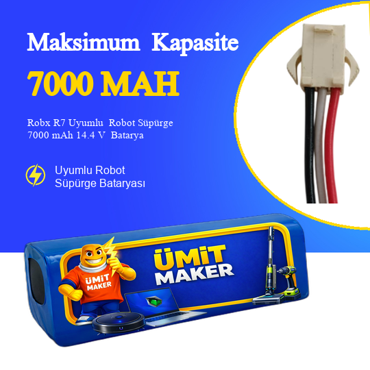 Robx R7 Uyumlu  Robot Süpürge 7000 mAh 14.4 V  Batarya – Orjinal Uyumlu Uzun Ömürlü, Yüksek Performans Pil