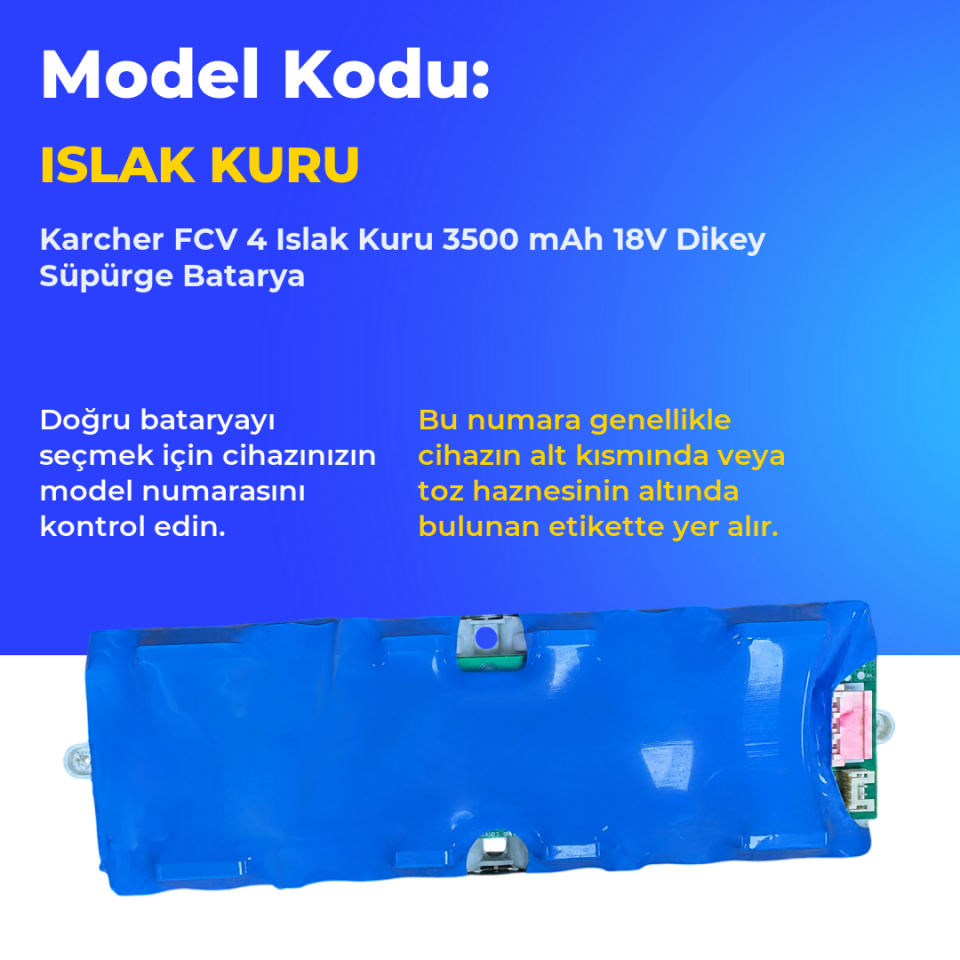 Karcher FCV 4 Islak Kuru 3500 mAh 18V Dikey Süpürge Batarya