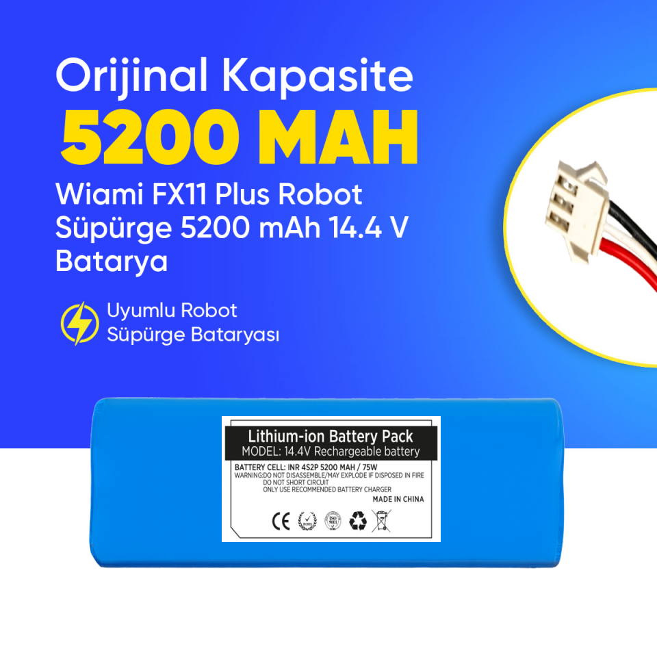 Wiami FX11 Plus Robot Süpürge 5200 mAh 14.4 V  Batarya – Orjinal Uyumlu Uzun Ömürlü, Yüksek Performans Pil
