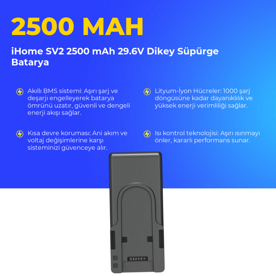 iHome SV2 2500 mAh 29.6V Dikey Süpürge Batarya