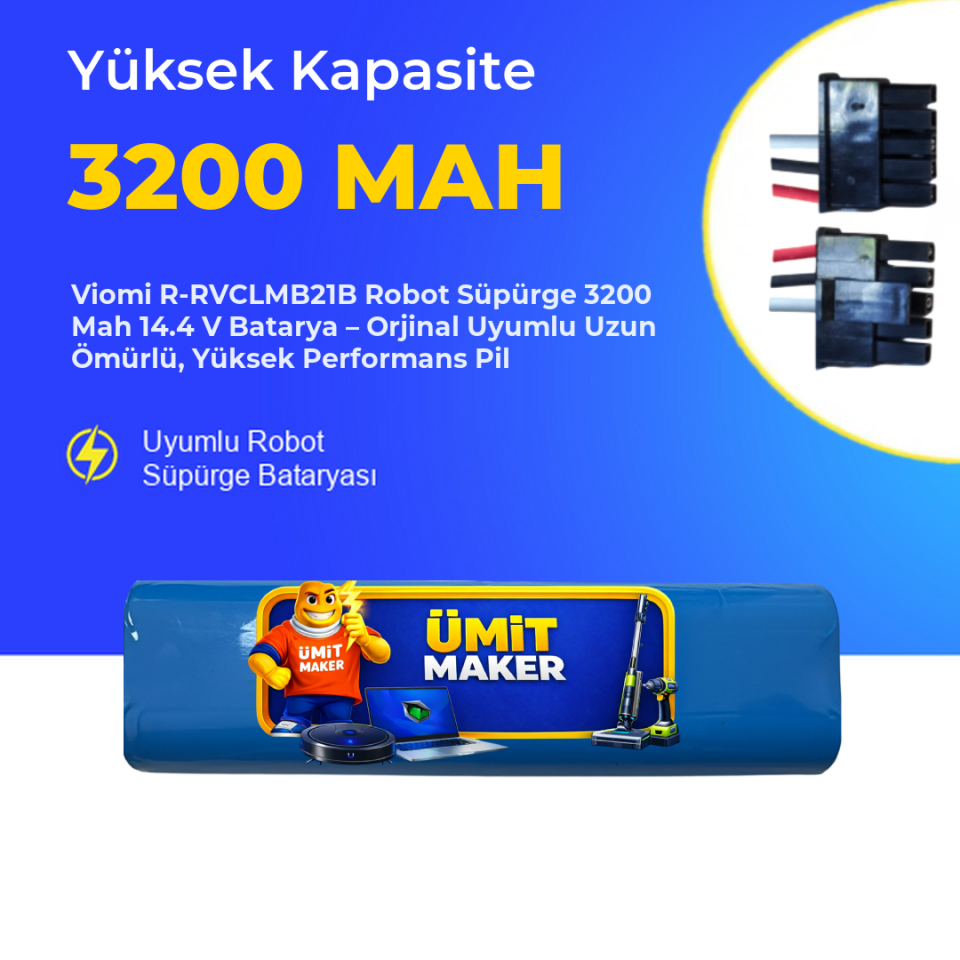 Viomi R-RVCLMB21B Robot Süpürge 3200 Mah 14.4 V – Orjinal Uyumlu Uzun Ömürlü, Yüksek Performans Pil