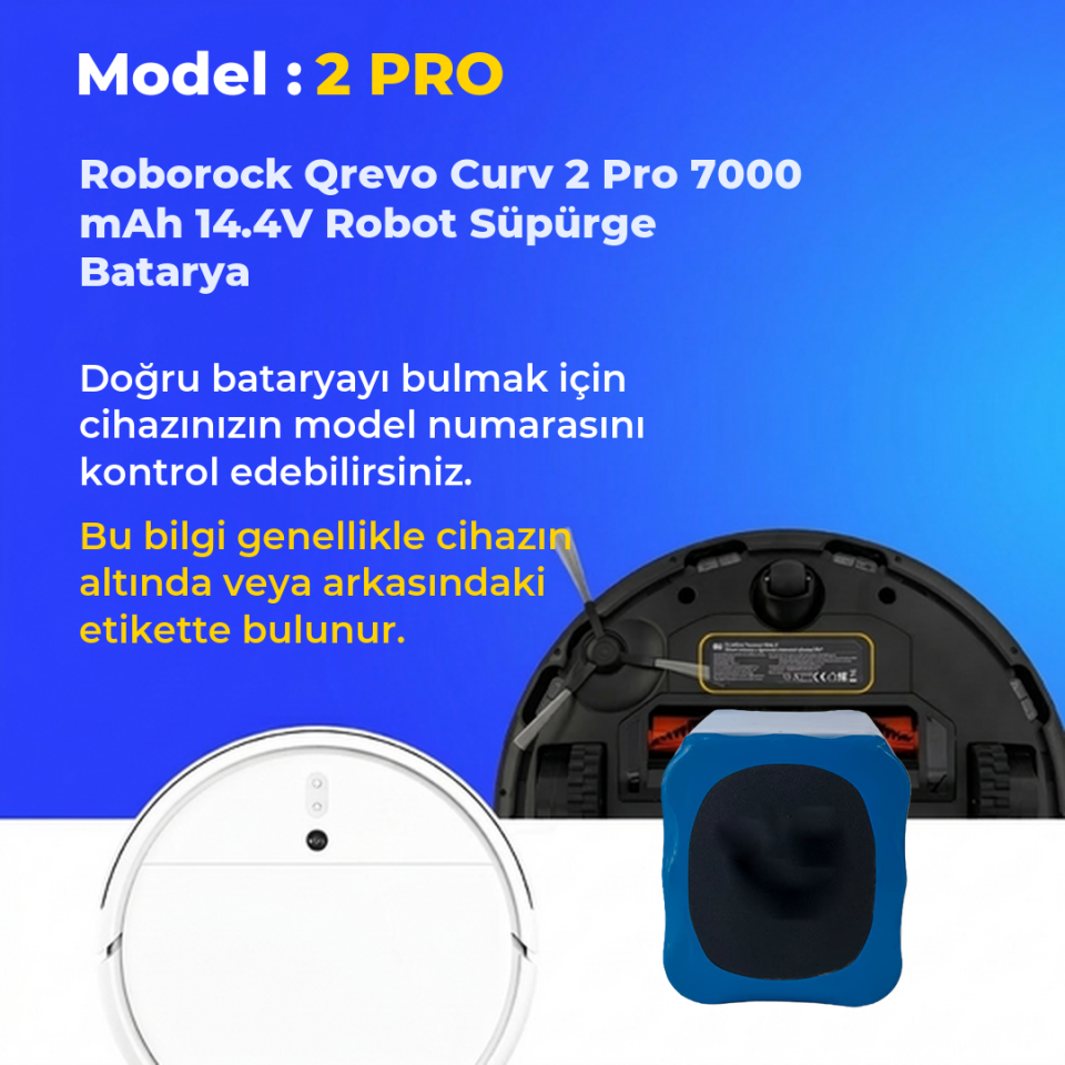 Roborock Qrevo Curv 2 Pro 7000 mAh 14.4V Robot Süpürge Batarya