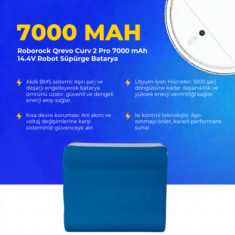Roborock Qrevo Curv 2 Pro 7000 mAh 14.4V Robot Süpürge Batarya