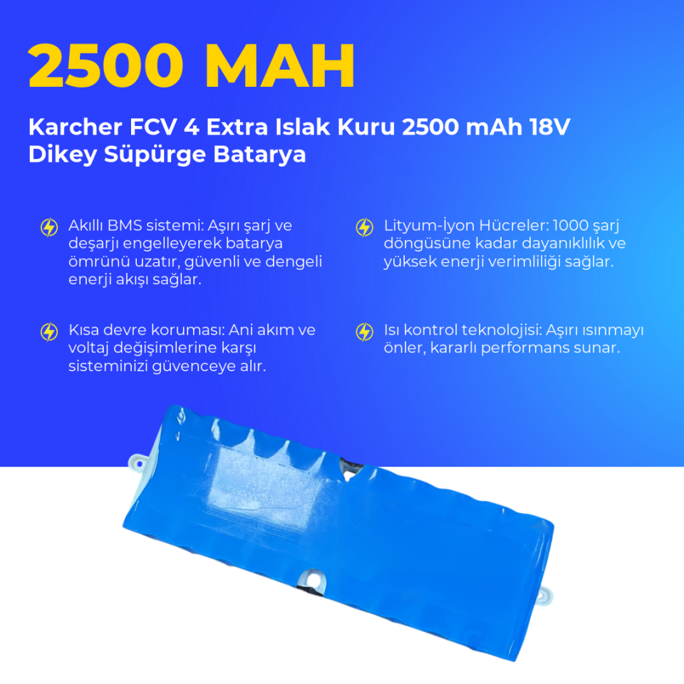Karcher FCV 4 Extra Islak Kuru 2500 mAh 18V Dikey Süpürge Batarya