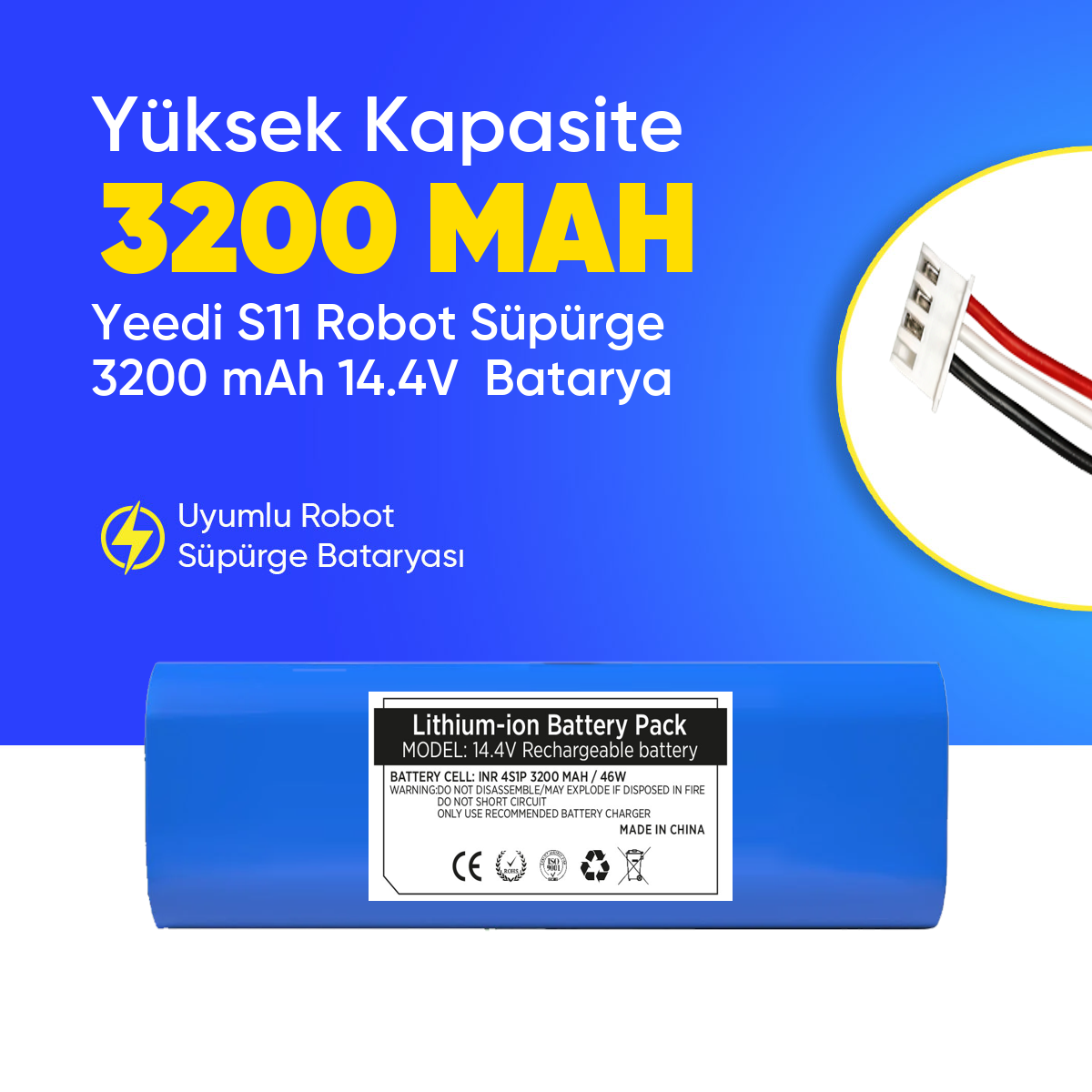 Yeedi S11 Robot Süpürge 3200 mAh 14.4V  Batarya – Orjinal Uyumlu Uzun Ömürlü, Yüksek Performans Pil