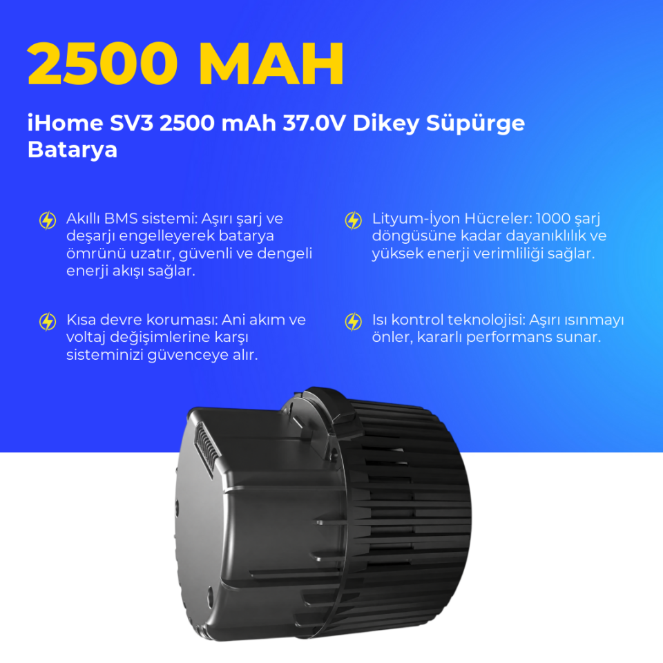 iHome SV3 2500 mAh 37.0V Dikey Süpürge Batarya