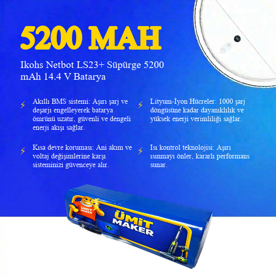 Ikohs Netbot LS23+ Süpürge 5200 mAh 14.4V Batarya