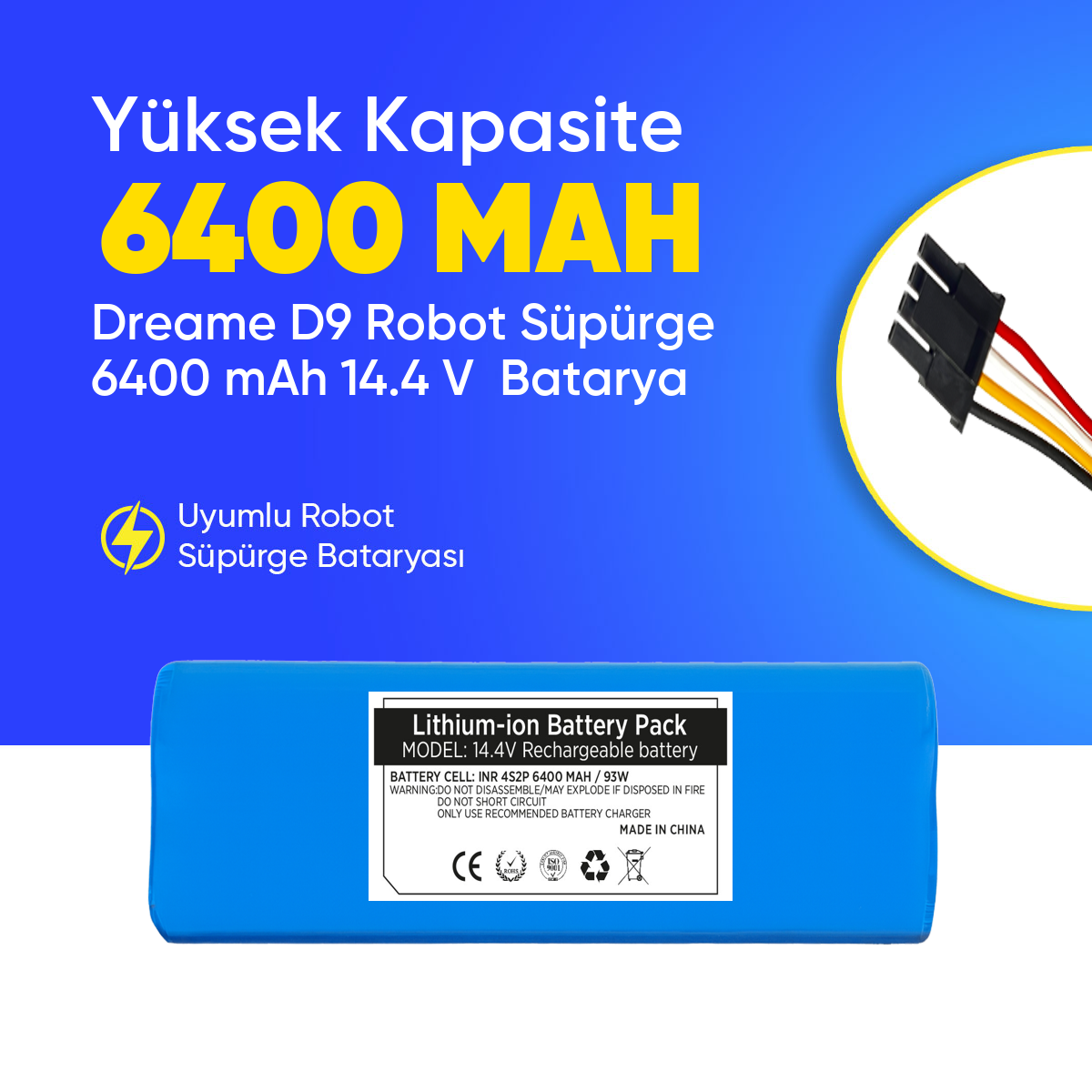 Dreame D9 Robot Süpürge 6400 mAh 14.4 V  Batarya – Orjinal Uyumlu Uzun Ömürlü, Yüksek Performans Pil