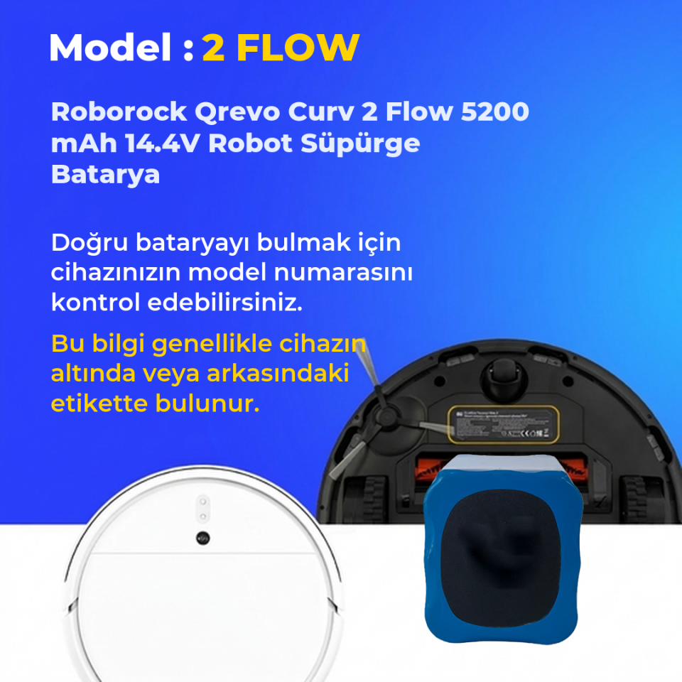 Roborock Qrevo Curv 2 Flow 5200 mAh 14.4V Robot Süpürge Batarya