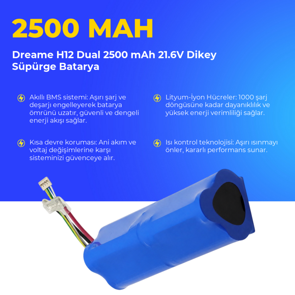 Dreame H12 Dual 2500 mAh 21.6V Dikey Süpürge Batarya