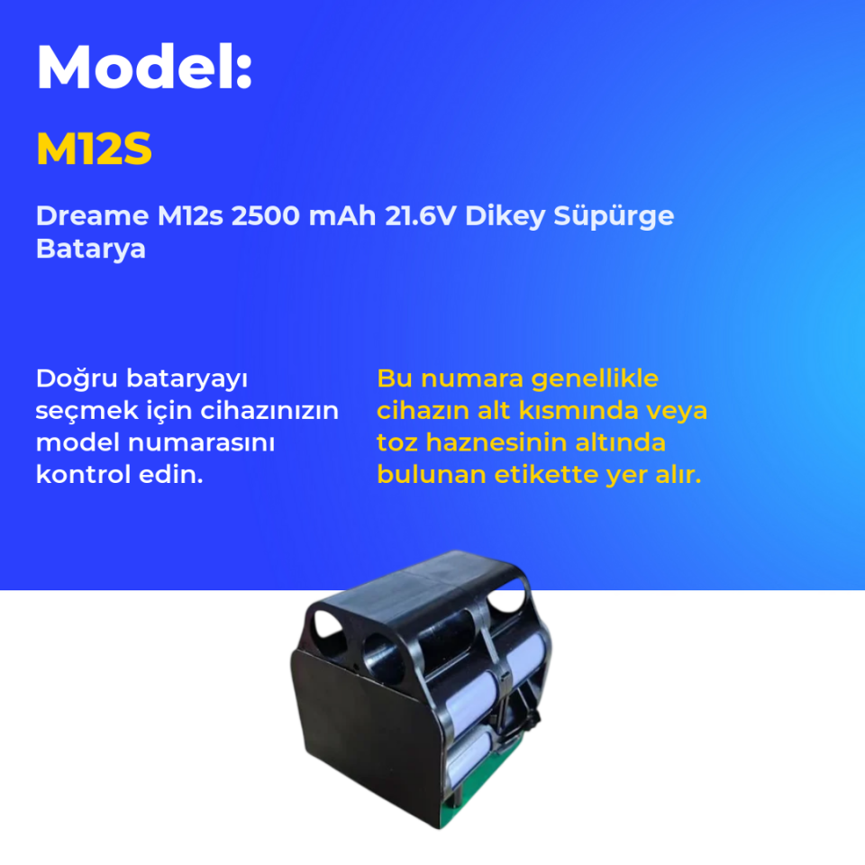 Dreame M12s 2500 mAh 21.6V Dikey Süpürge Batarya