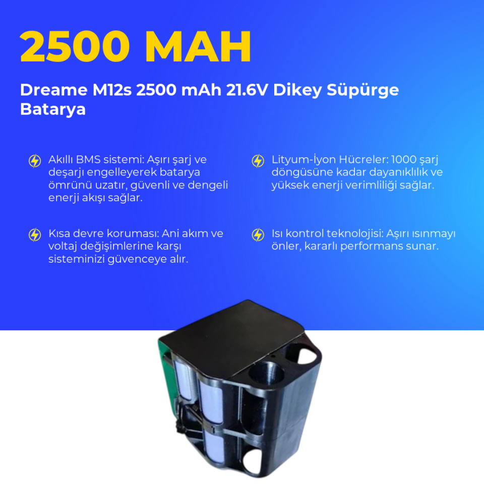 Dreame M12s 2500 mAh 21.6V Dikey Süpürge Batarya