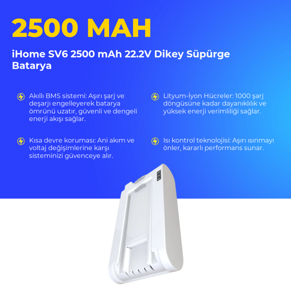 iHome SV6 2500 mAh 22.2V Dikey Süpürge Batarya