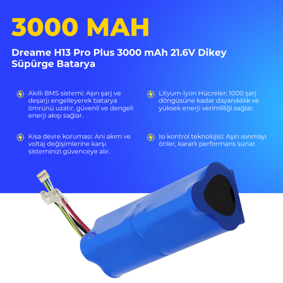 Dreame H13 Pro Plus 3000 mAh 21.6V Dikey Süpürge Batarya