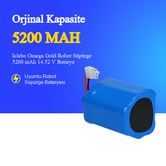 Iclebo Omega Gold Robot Süpürge 5200 mAh 14.52V Batarya