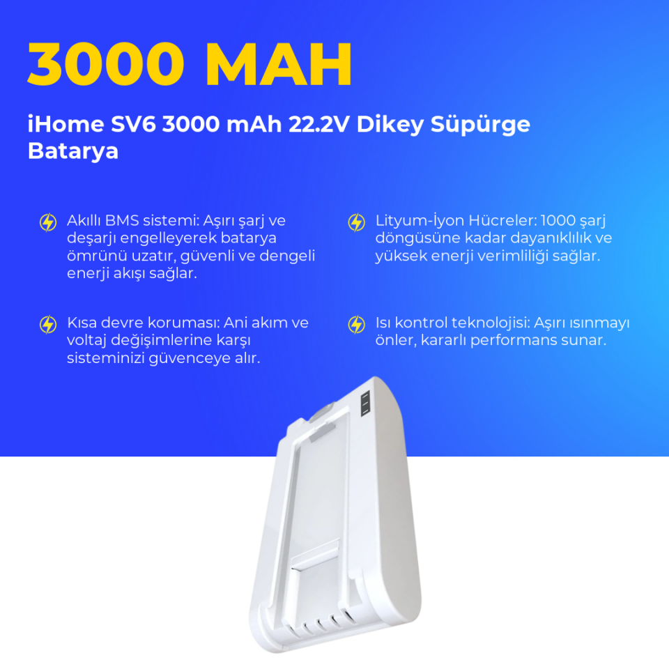 iHome SV6 3000 mAh 22.2V Dikey Süpürge Batarya