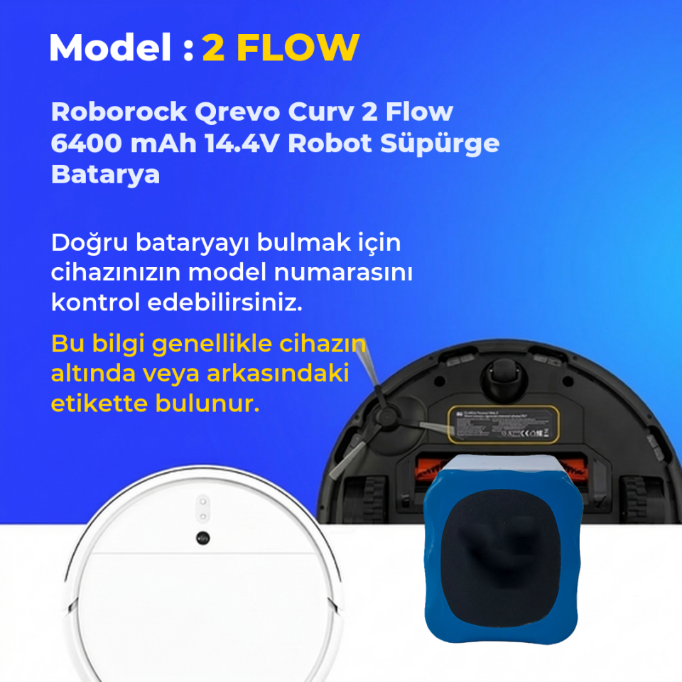 Roborock Qrevo Curv 2 Flow 6400 mAh 14.4V Robot Süpürge Batarya