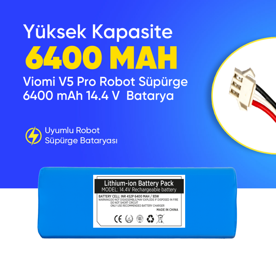 Viomi V5 Pro Robot Süpürge 6400 mAh 14.4 V  Batarya – Orjinal Uyumlu Uzun Ömürlü, Yüksek Performans Pil