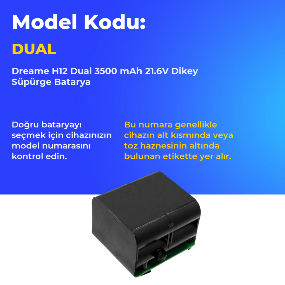 Dreame H12 Dual 3500 mAh 21.6V Dikey Süpürge Batarya