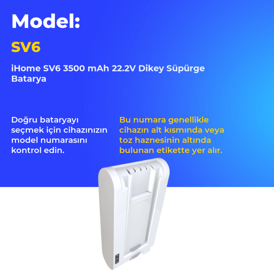 iHome SV6 3500 mAh 22.2V Dikey Süpürge Batarya
