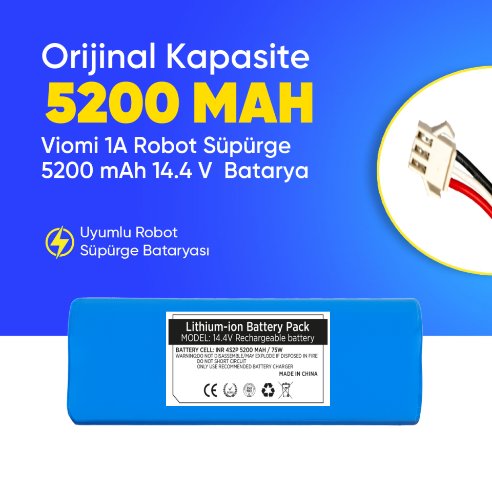 Viomi 1A Robot Süpürge 5200 mAh 14.4 V  Batarya – Orjinal Uyumlu Uzun Ömürlü, Yüksek Performans Pil