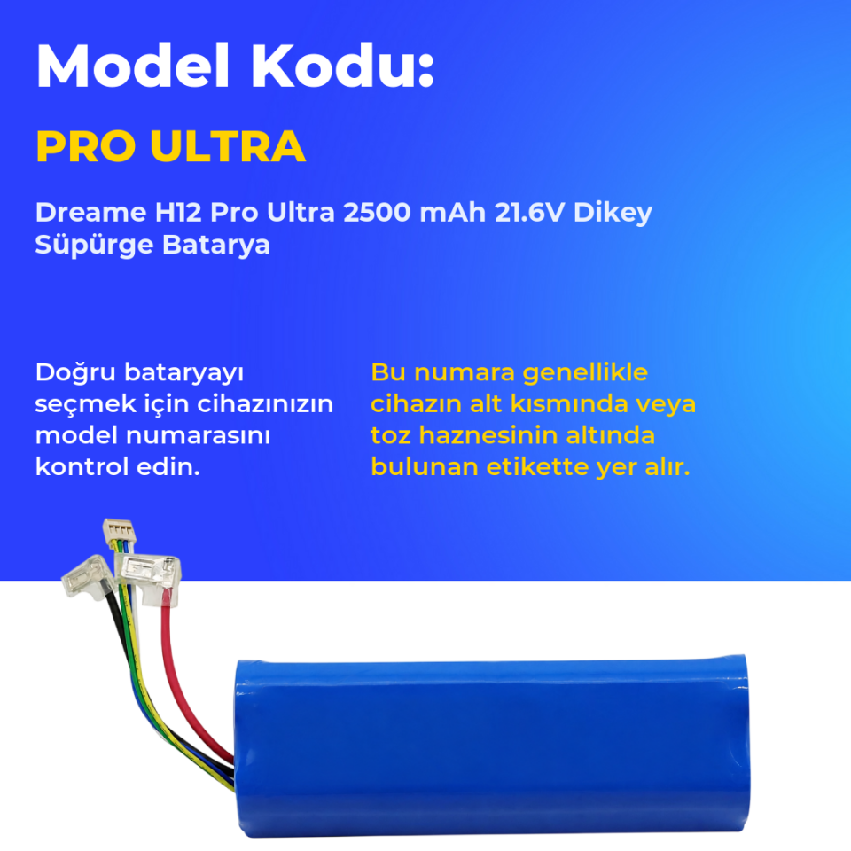 Dreame H12 Pro Ultra 2500 mAh 21.6V Dikey Süpürge Batarya