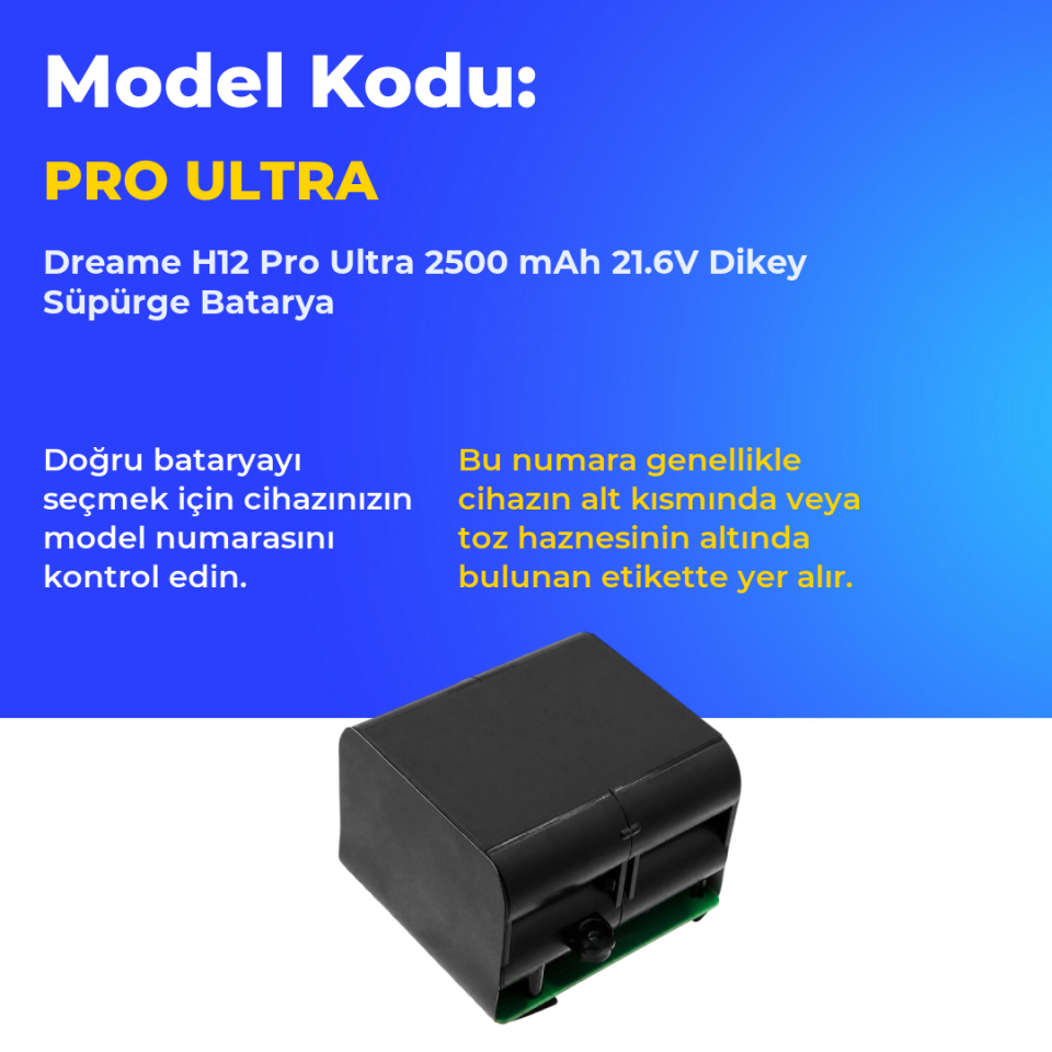 Dreame H12 Pro Ultra 2500 mAh 21.6V Dikey Süpürge Batarya