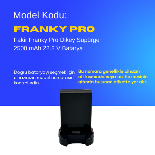 Fakir Franky Pro Dikey Süpürge 2500 mAh 22.2 V  Batarya – Orjinal Uyumlu Uzun Ömürlü, Yüksek Performans Pil