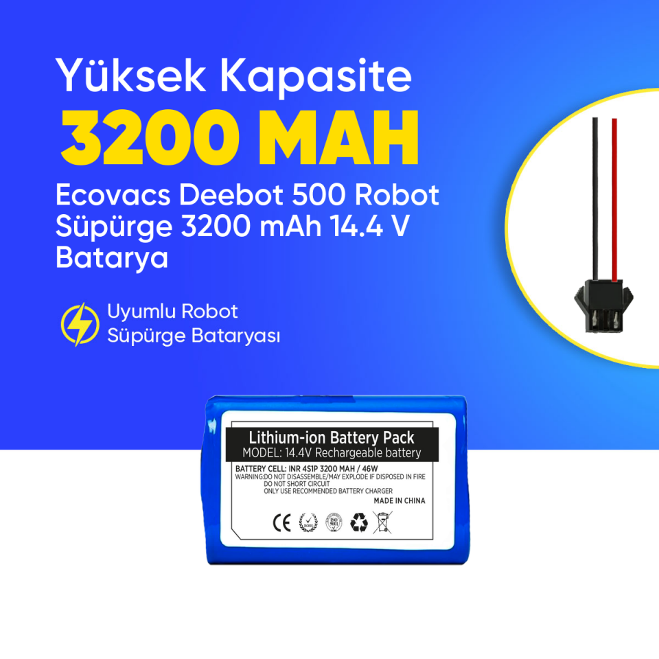 Ecovacs Deebot 500 Robot Süpürge 3200 mAh 14.4 V  Batarya – Orjinal Uyumlu Uzun Ömürlü, Yüksek Performans Pil