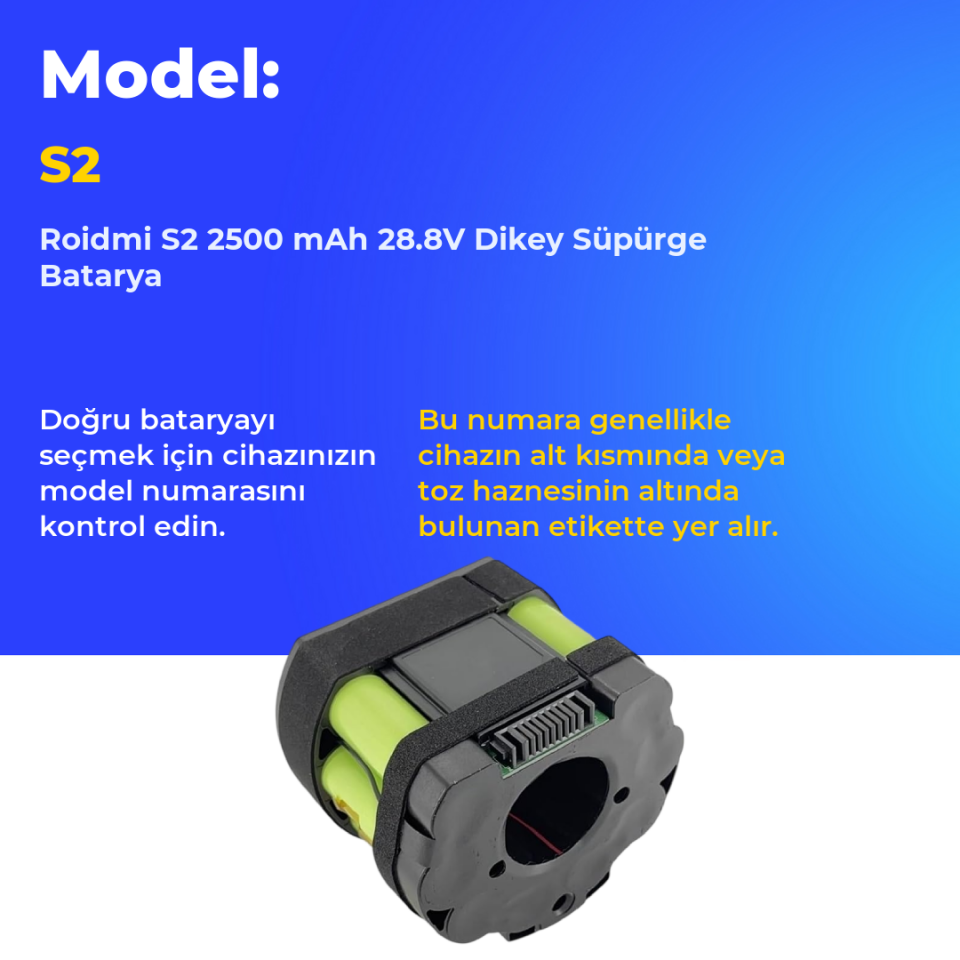Roidmi S2 2500 mAh 28.8V Dikey Süpürge Batarya