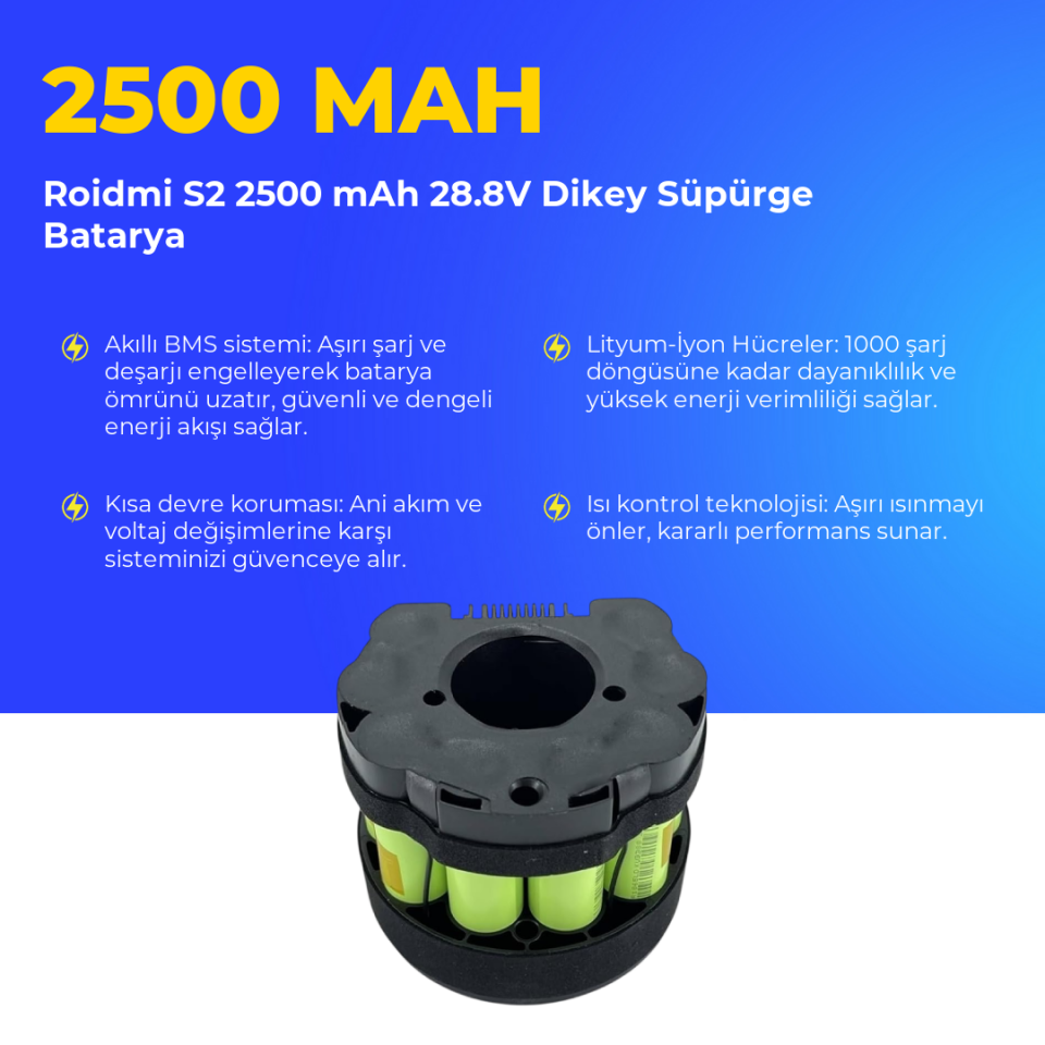 Roidmi S2 2500 mAh 28.8V Dikey Süpürge Batarya