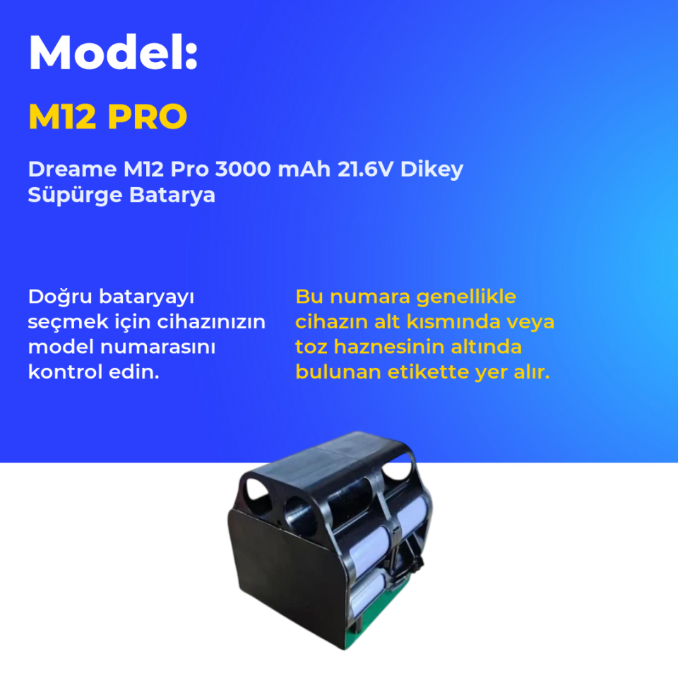 Dreame M12 Pro 3000 mAh 21.6V Dikey Süpürge Batarya