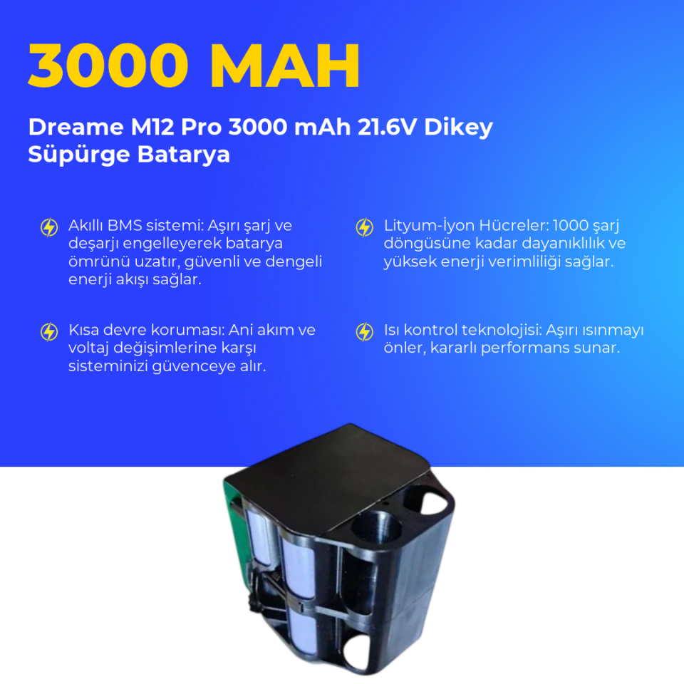 Dreame M12 Pro 3000 mAh 21.6V Dikey Süpürge Batarya
