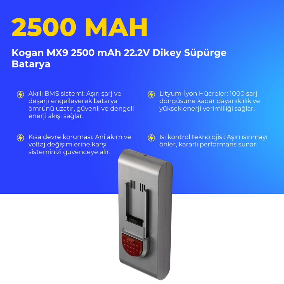 Kogan MX9 2500 mAh 22.2V Dikey Süpürge Batarya