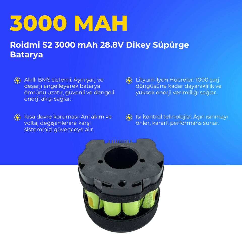 Roidmi S2 3000 mAh 28.8V Dikey Süpürge Batarya