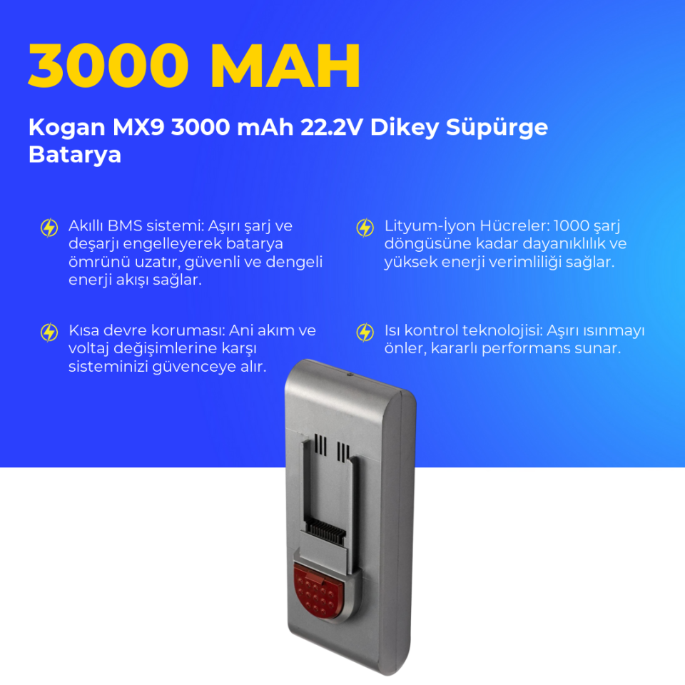Kogan MX9 3000 mAh 22.2V Dikey Süpürge Batarya
