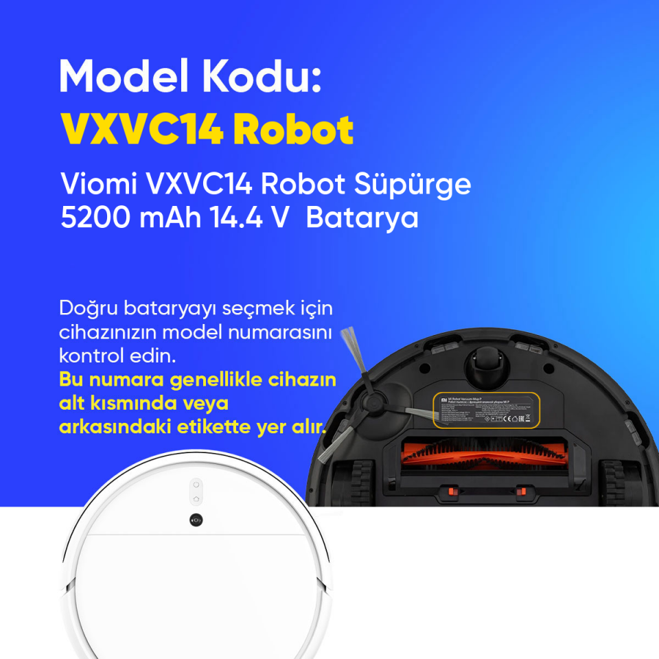 Viomi VXVC14 Robot Süpürge 5200 mAh 14.4 V  Batarya – Orjinal Uyumlu Uzun Ömürlü, Yüksek Performans Pil
