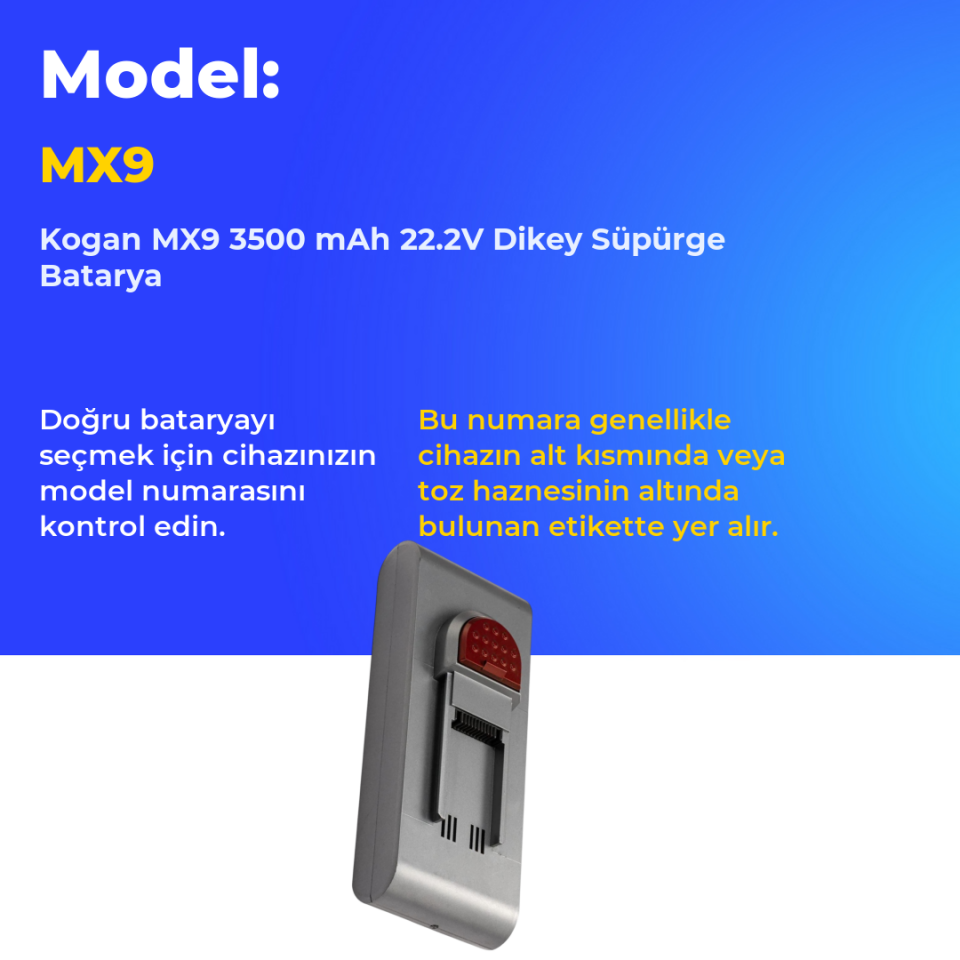 Kogan MX9 3500 mAh 22.2V Dikey Süpürge Batarya