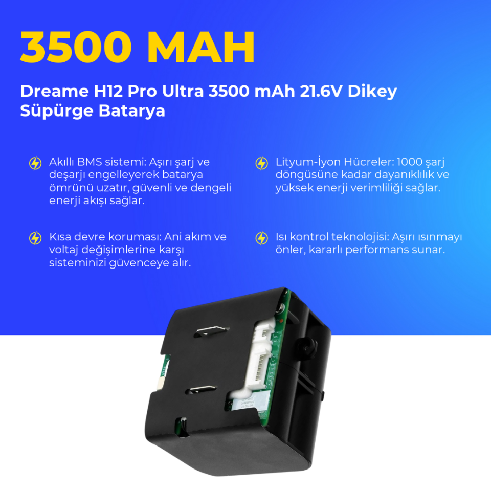 Dreame H12 Pro Ultra 3500 mAh 21.6V Dikey Süpürge Batarya