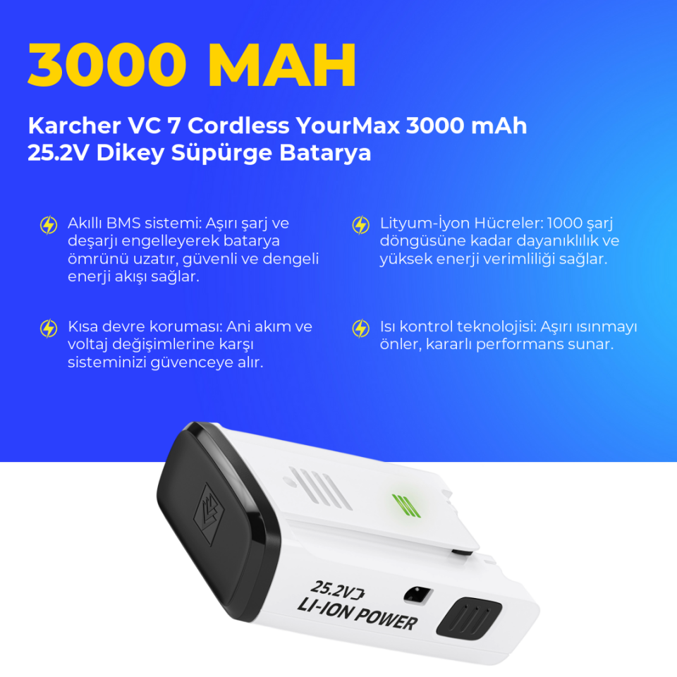 Karcher VC 7 Cordless YourMax 3000 mAh 25.2V Dikey Süpürge Batarya