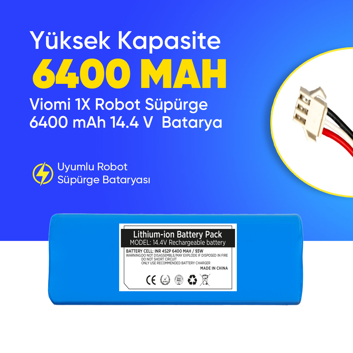 Viomi 1X Robot Süpürge 6400 mAh 14.4 V  Batarya – Orjinal Uyumlu Uzun Ömürlü, Yüksek Performans Pil