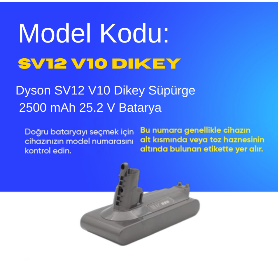 Dyson SV12 V10 Dikey Süpürge 2500 mAh 25.2 V  Batarya – Orjinal Uyumlu Uzun Ömürlü, Yüksek Performans Pil