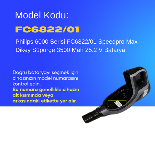 Philips 6000 Serisi FC6822/01 Speedpro Max Dikey Süpürge 3500 Mah 25.2 V Batarya – Orjinal Uyumlu Uzun Ömürlü, Maksimum Performans Pil